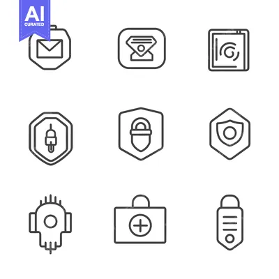 Aset premium populer: Set of Security and Safety Icons in Line Style