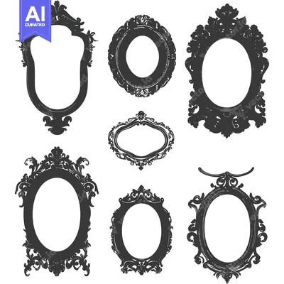 Aset premium populer: Set of seven ornate oval picture frames with intricate details