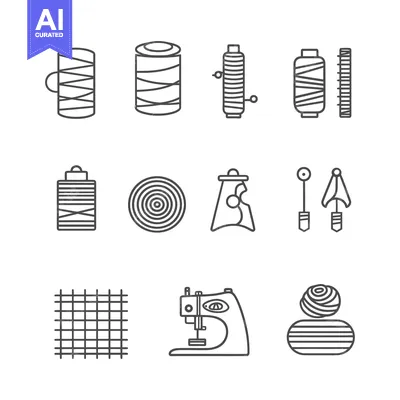 Set of Sewing and Knitting Related Line Icons