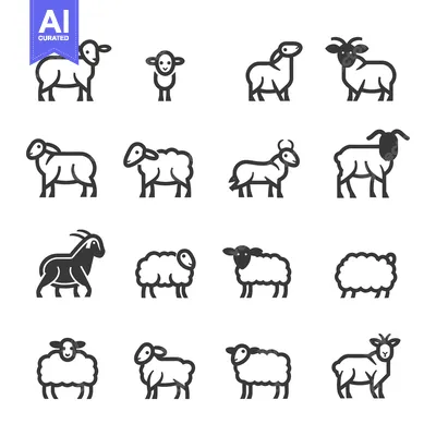 Aset premium populer: Set of Sheep and Goat Line Icons