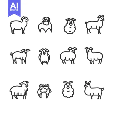 Set of sheep and goat line icons
