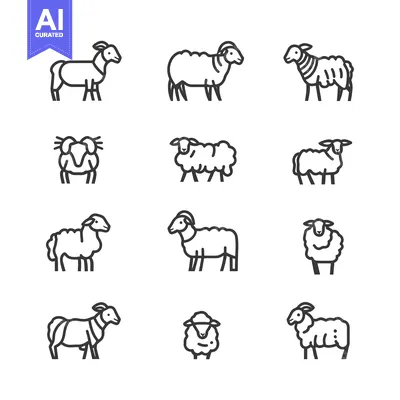 Aset premium populer: Set of sheep and ram outline icons