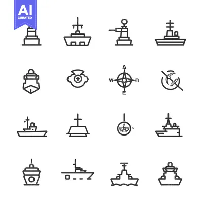 Set of Ship and Naval Line Icons