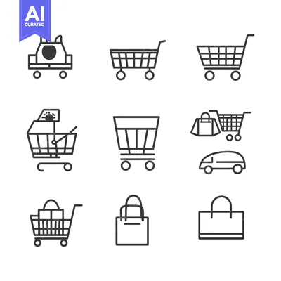 Aset desain premium: Set of Shopping Cart and Bag Icons
