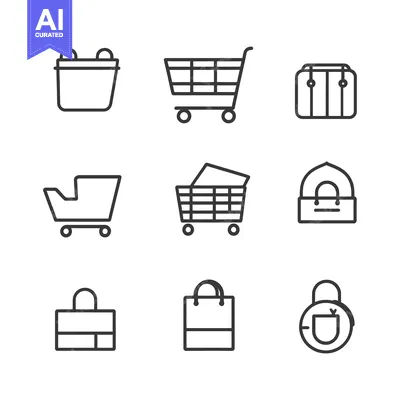 Aset desain premium: Set of Shopping Cart and Bag Line Icons