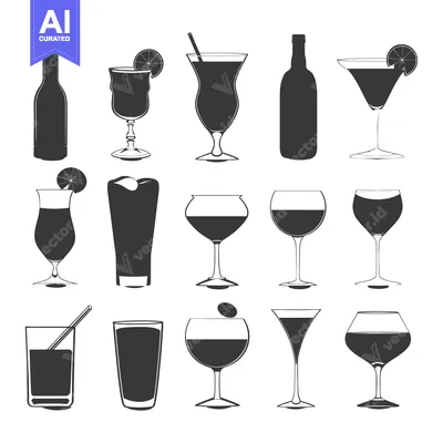 Premium design asset: Set of Silhouette Drink Glasses and Bottles