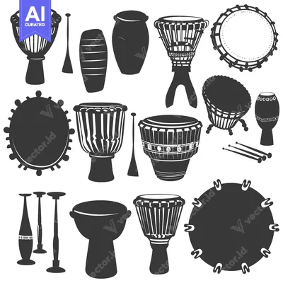 Aset desain premium: Set of Silhouette Drum Illustrations