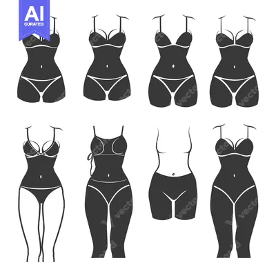 Aset premium populer: Set of silhouette icons of women in swimwear