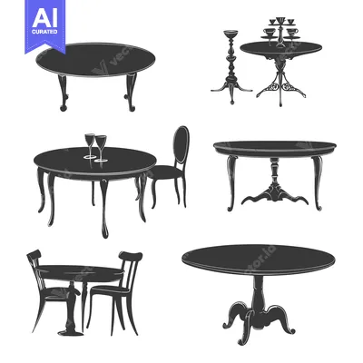 Aset premium populer: Set of Silhouette Illustrations of Classic Tables and Chairs