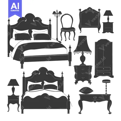Set of Silhouette Images of Ornate Bedroom Furniture