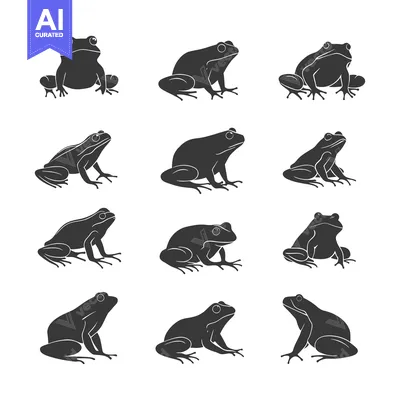 Premium design asset: Set of Silhouettes of Frogs in Various Poses