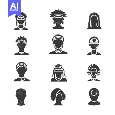 Set of Silhouettes of People with Different Hairstyles and Headwear