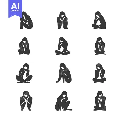 Aset desain premium: Set of Silhouettes of Women Sitting in Different Poses
