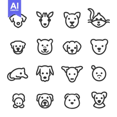 Aset desain premium: Set of Simple Animal Face Icons