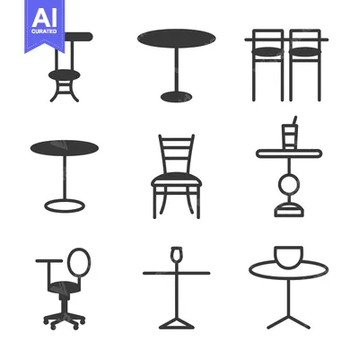 Aset premium populer: Set of Simple Black and White Icons Depicting Different Types of Table