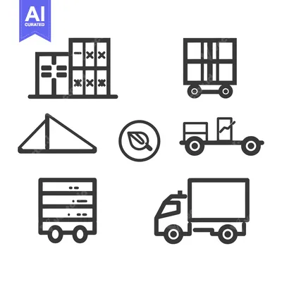 Set of Simple Black and White Line Icons for Logistics and Shipping