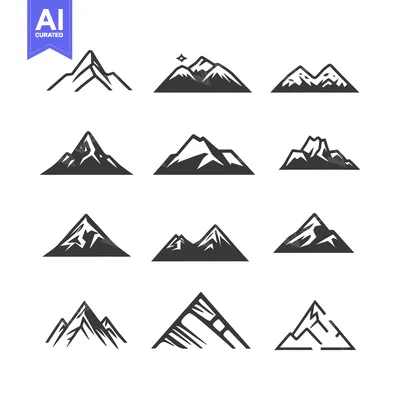 Aset premium populer: Set of Simple Black Mountain Icons with Various Shapes and Details