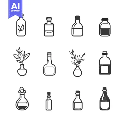 Aset premium populer: Set of Simple Bottle Icons with Various Shapes and Stopper Types