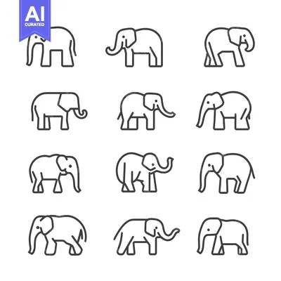 Aset premium populer: Set of Simple Elephant Outline Icons