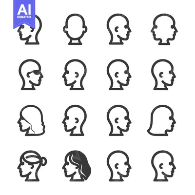 Aset desain premium: Set of Simple Human Head Icons in Profile View with Variations in Hair