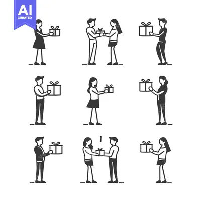 Popular premium asset: Set of Simple Line Art Illustrations of People Giving Gifts