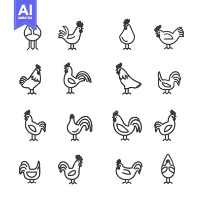 Aset premium populer: Set of Simple Line Art Rooster and Chicken Icons
