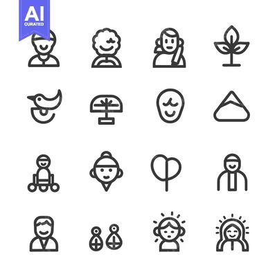 Premium design asset: Set of Simple Line Icons Depicting People, Nature, and Symbols