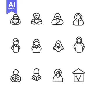 Aset premium populer: Set of Simple Line Icons Depicting People Wearing Hoodies and Coats