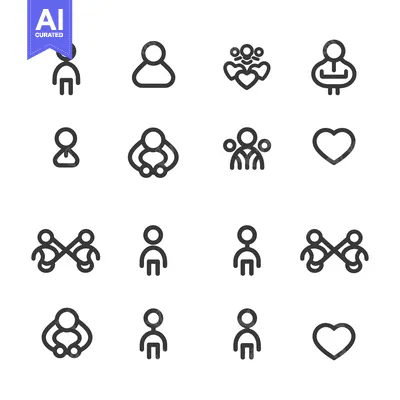 Aset desain premium: Set of Simple Line Icons Depicting Various Social Interactions and Rel