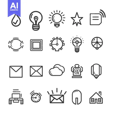 Aset desain premium: Set of Simple Line Icons for Technology and Design