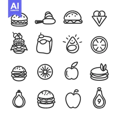 Set of Simple Line Icons of Food and Drinks