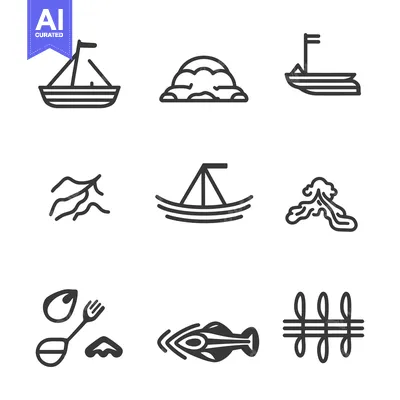 Set of Simple Line Icons Related to Fishing and Seafood