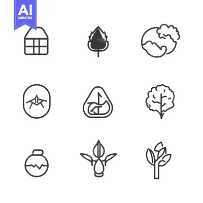 Aset desain premium: Set of Simple Line Icons Related to Nature and Growth