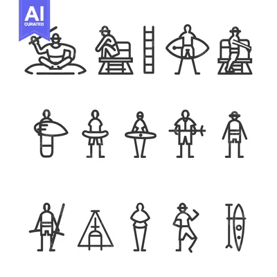 Aset desain premium: Set of Simple Line Icons Related to Water Sports Activities