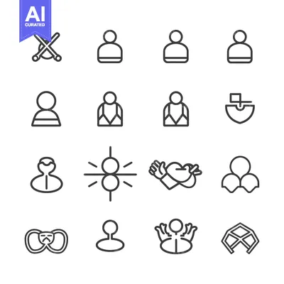 Aset premium populer: Set of Simple Line Icons Representing Users, Teamwork, and Network Con