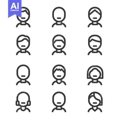 Premium design asset: Set of Simple Line User Profile Icons with Different Hairstyles