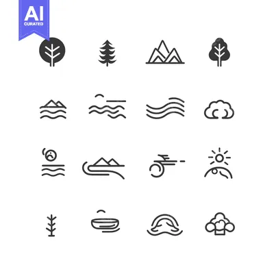 Premium design asset: Set of Simple Nature-Themed Icons in Black and White