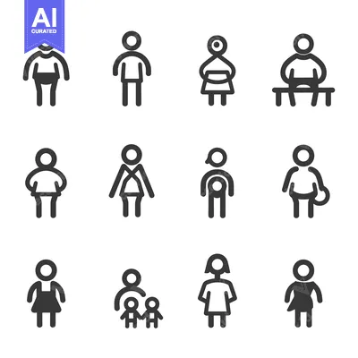 Aset premium populer: Set of Simple Stick Figure Icons Representing People