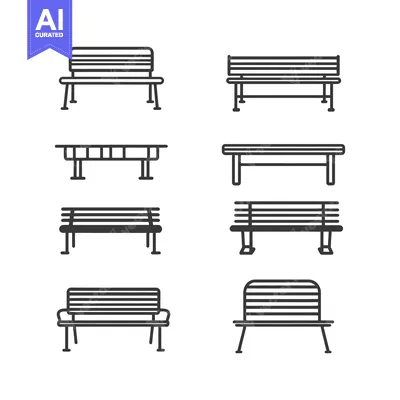 Aset desain premium: Set of Six Line Drawings of Various Styles of Benches