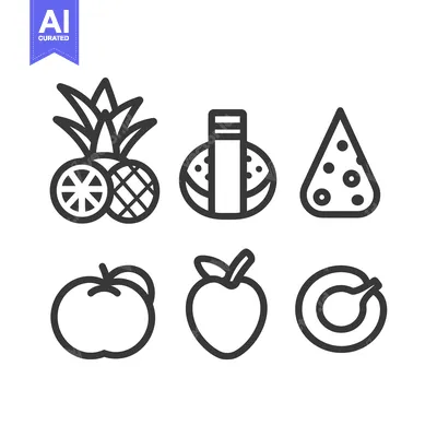 Set of six line icons of different fruits