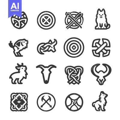 Aset premium populer: Set of Sixteen Black and White Celtic Animal and Abstract Geometric Ic