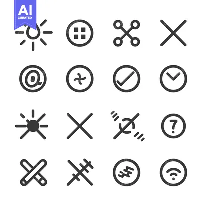 Aset premium populer: Set of sixteen black and white icons representing various symbols and