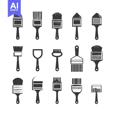 Set of Sixteen Black and White Paintbrush Icons