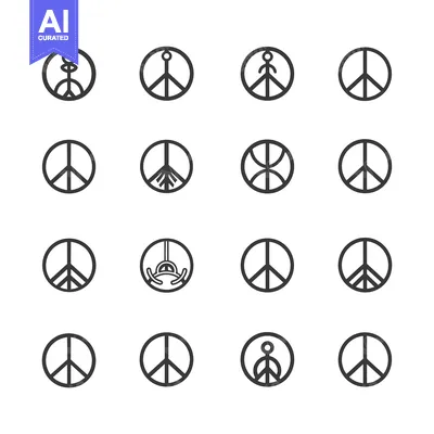 Aset premium populer: Set of sixteen black and white peace symbol variations