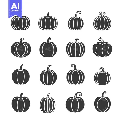 Set of Sixteen Black and White Pumpkin Silhouettes