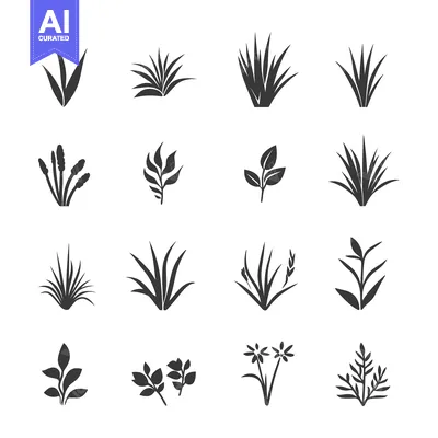 Aset premium populer: Set of Sixteen Black and White Silhouette Grass Icons