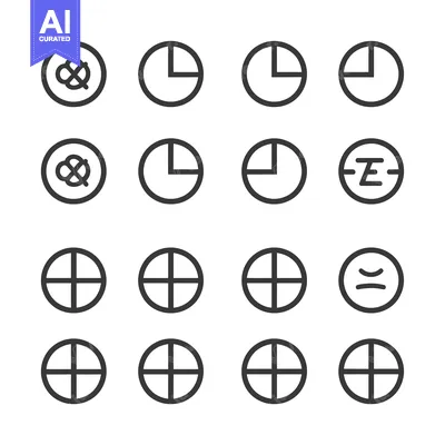 Set of Sixteen Circular Symbols with Various Internal Geometric Shapes
