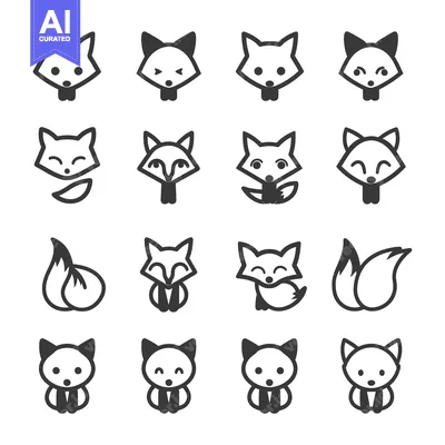 Aset premium populer: Set of sixteen cute cartoon fox icons with different poses and express