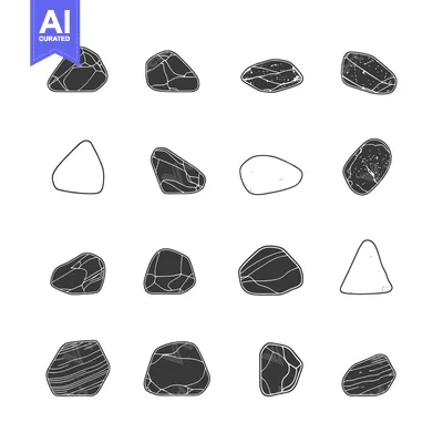 Aset desain premium: Set of sixteen different black and white illustrated stones