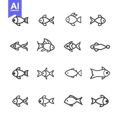 Aset premium populer: Set of Sixteen Different Fish Line Icons